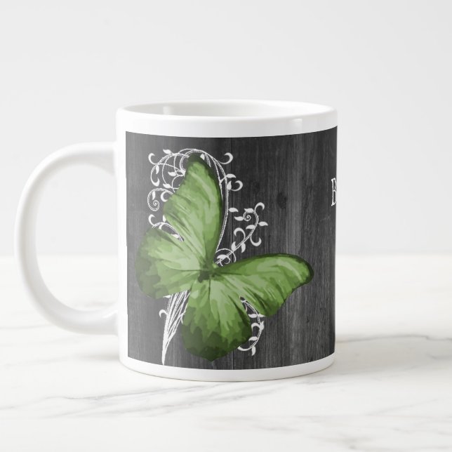 Grande Tasse Papillon rustique vert personnalisé (Gauche)