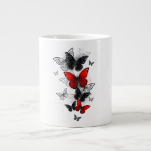 Grande Tasse Papillons noirs et rouges volants
