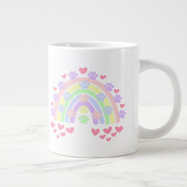 Grande Tasse Pastel Rainbow Hearts Chien Empreintes de pattes C (Droite)