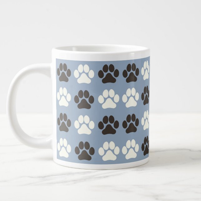 Grande Tasse Paw Print Pattern Silver Blue  (Gauche)