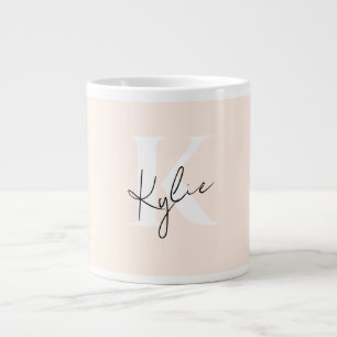 Grande Tasse Peach Pale Moderne Nom Personnalisé Monogramme -