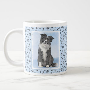 Grande Tasse Peinture Collie Bordure - Joli art original chien