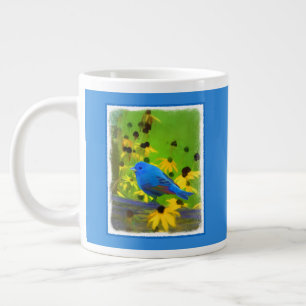 Grande Tasse Peinture de Bunting Indigo - Art original pour ois