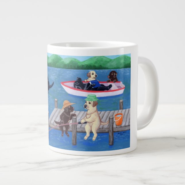 Grande Tasse Peinture de Labradors d'amusement de lac (Devant droit)