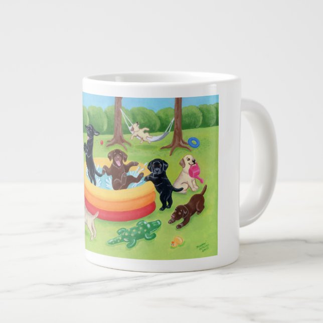 Grande Tasse Peinture de Labradors d'amusement d'été (Devant droit)