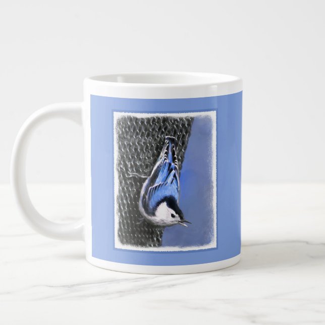 Grande Tasse Peinture Nuthatch à poitrine blanche Art original (Gauche)