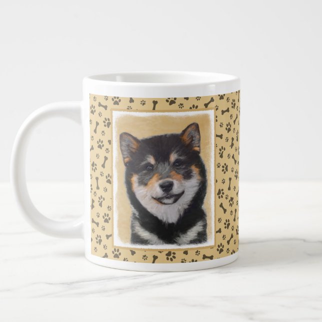 Grande Tasse Peinture Shiba Inu (Noir et Tan) - Art Chien (Gauche)