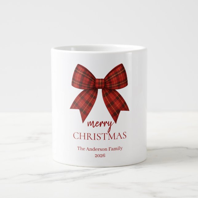 Grande Tasse Personalized Merry Christmas | Red Plaid Bow (Devant)