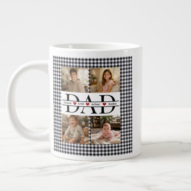 Grande Tasse Personalized Photo Collage & Kids' Names "DAD" (Gauche)