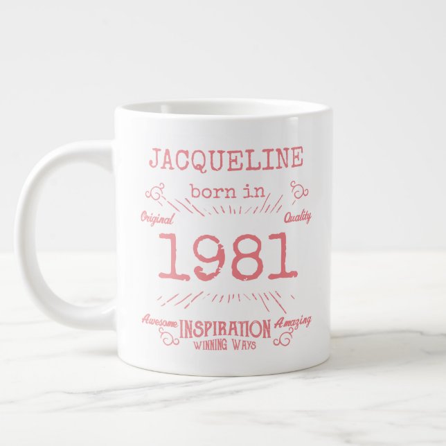 Grande Tasse Personnalisé 40e anniversaire 1981 Rose Blanc Vint (Gauche)
