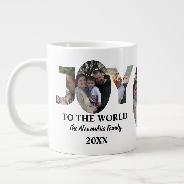 Grande Tasse Personnalisé moderne 3 photo collage joie au monde (Gauche)