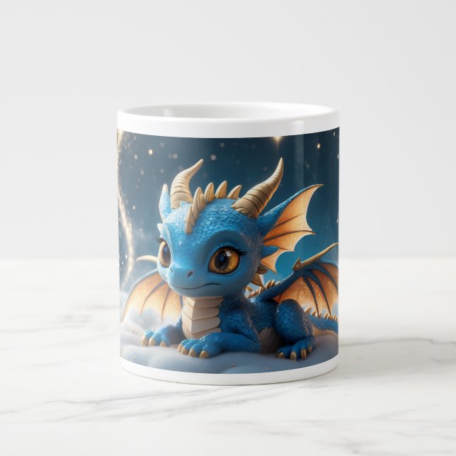 Grande Tasse Petit dino bleu sur un nuage (Devant)