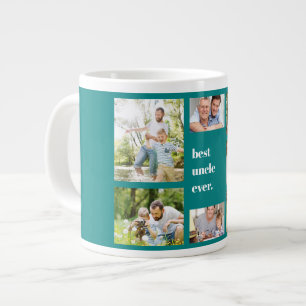 Grande Tasse Photo Collage Meilleur oncle jamais Turquoise et b