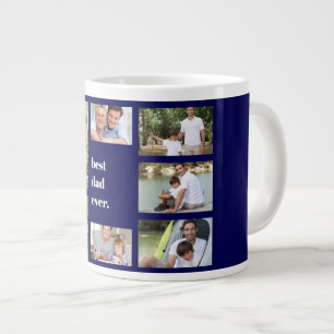 Grande Tasse Photo Collage Meilleur père Jamais Navy Bleu et Bl