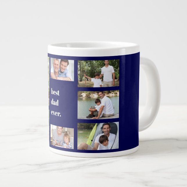 Grande Tasse Photo Collage Meilleur père Jamais Navy Bleu et Bl (Devant droit)