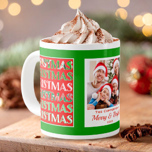 Grande Tasse Photo de famille de Noël vert rétro festif