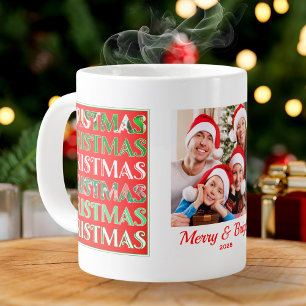 Grande Tasse Photo de Noël personnalisé rouge vert festif