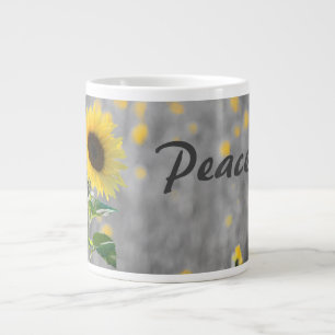 Grande Tasse Phrase "Paix", Champ de tournesols, Noir & Blanc
