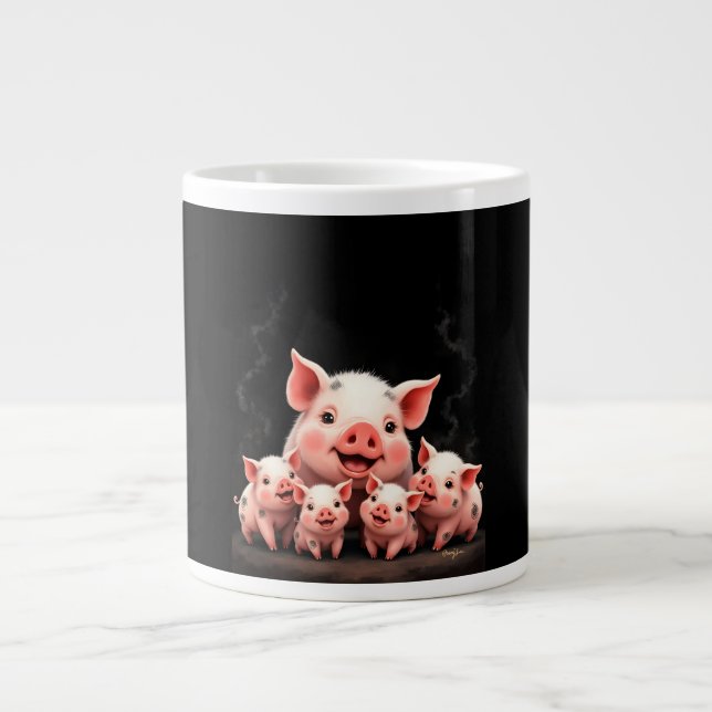 Grande Tasse Pig Artwork – Mother Pig & Piglets (Devant)
