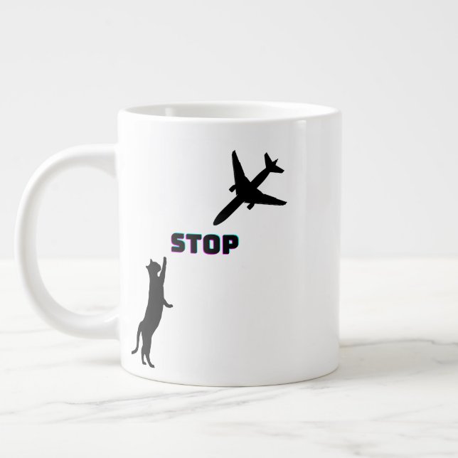 Grande Tasse Pilote Aviation Papa's Landing Funny Cat Stop (Gauche)