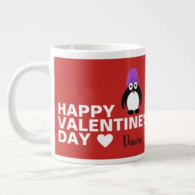 Grande Tasse Pingouin avec violet Casquette Saint-Valentin (Gauche)