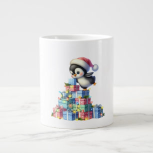 Grande Tasse Pingouin de Noël mignon avec carte cadeau et lumiè