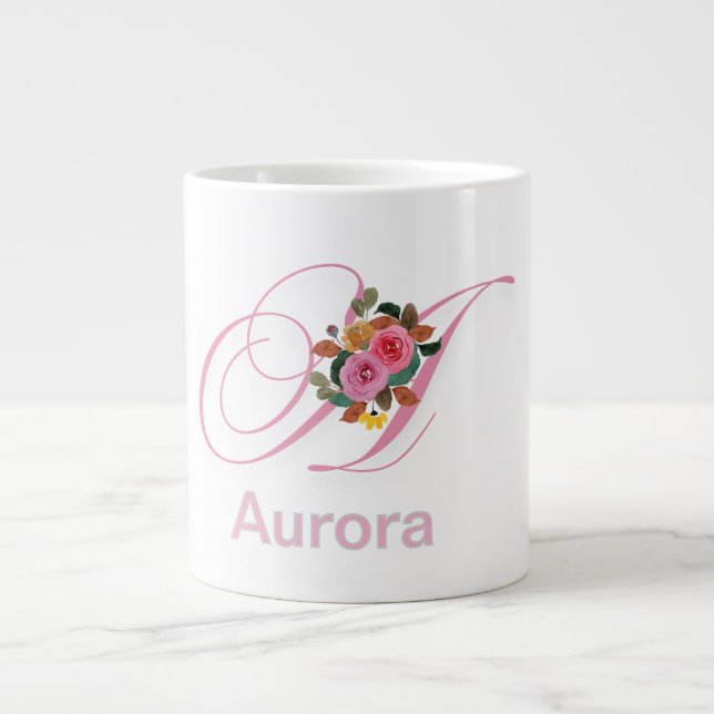 Grande Tasse Pink Floral Modern Monogram Initial Letter (Devant)