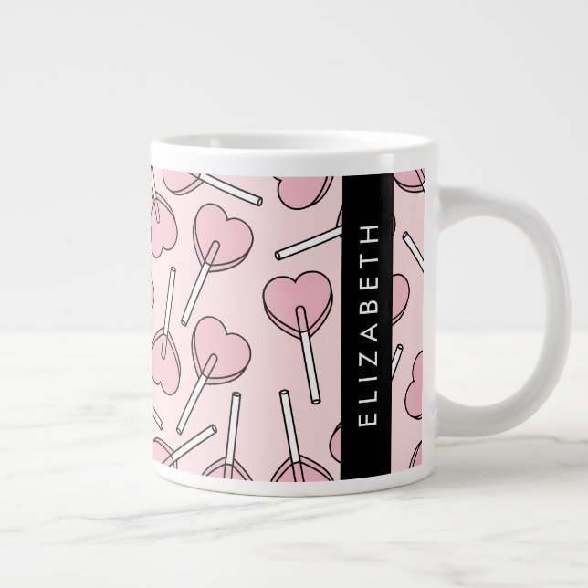 Grande Tasse Pink Lollipops, Heart Lollipops, Lolly, Your Name (Droite)