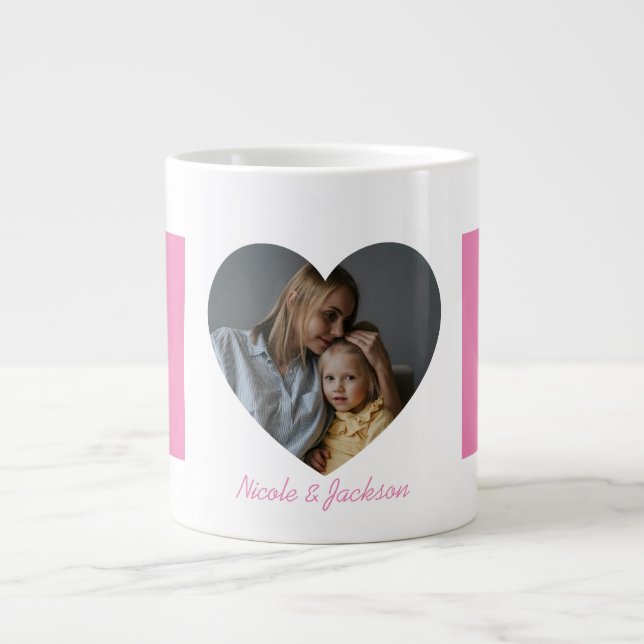 Grande Tasse Pink Mom Heart Photo Nom Fête des mères (Devant)