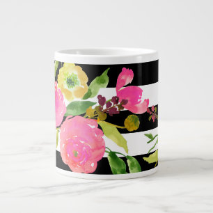 Grande Tasse PixDezines floral/aquarelle/ranunculus/rayures