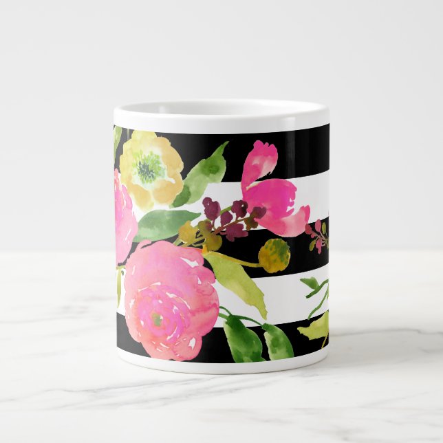 Grande Tasse PixDezines floral/aquarelle/ranunculus/rayures (Devant)