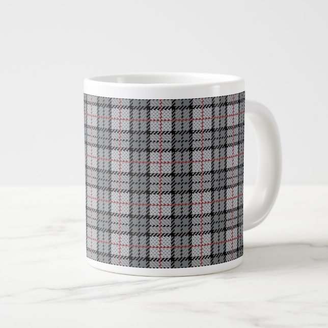 Grande Tasse Pixel Plaid en gris avec une bande rouge (Devant droit)