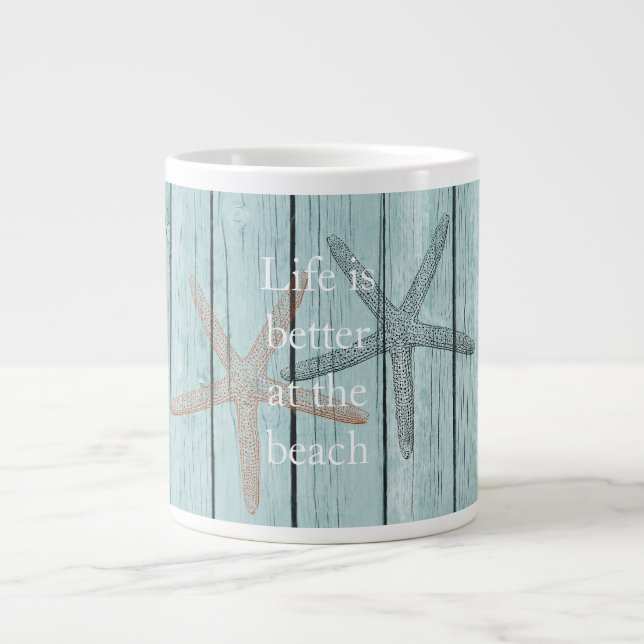 Grande Tasse Plage Blue Faux Wood Starfish (Devant)