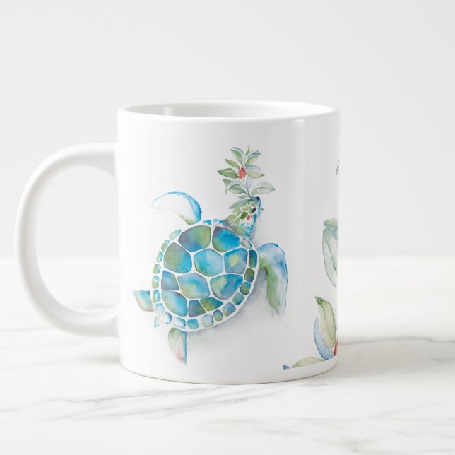 Grande Tasse Plage Noël Mer Tortue Mer & Salutations (Gauche)