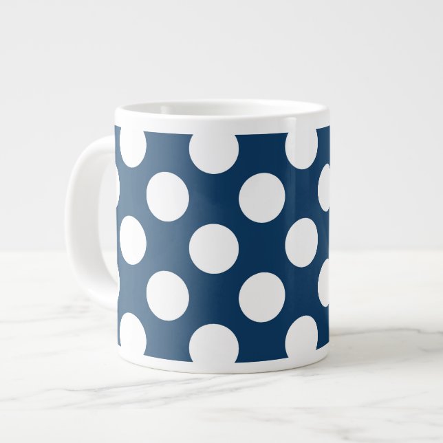 Grande Tasse Pois Bleus de la Marine, Motif à points Polka, poi (Devant gauche)
