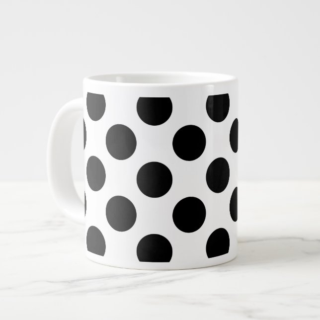 Grande Tasse Pois, Motif Polka Dot, noir et blanc (Devant gauche)