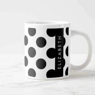 Grande Tasse Pois noirs et blancs, pointillés, Votre nom