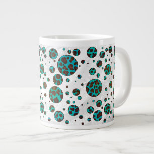 Grande Tasse Polka Dot Cow Impression Brown et Turquoise