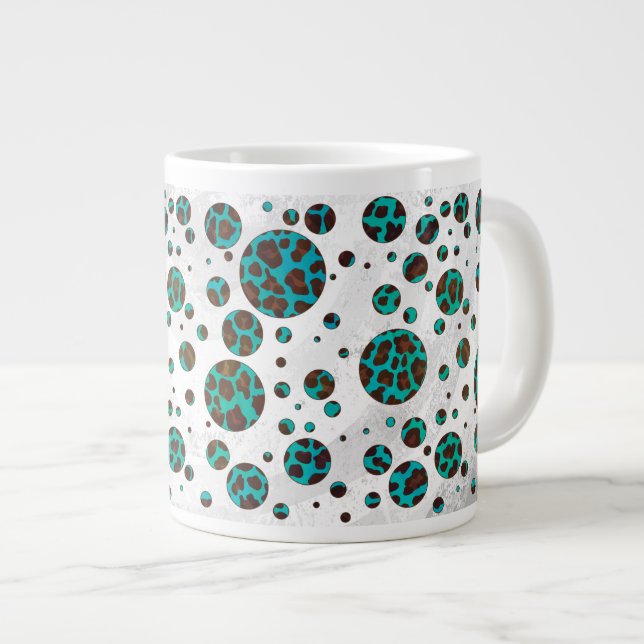 Grande Tasse Polka Dot Cow Impression Brown et Turquoise (Devant droit)