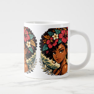 Grande Tasse Portrait d'anime de fille noire féroce