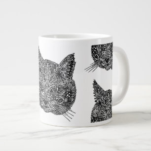 Grande Tasse Portrait de chat ornemental noir et blanc