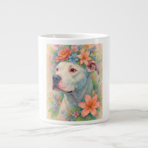 Grande Tasse Portrait de Pit Bull Floral Coloré en Impression G