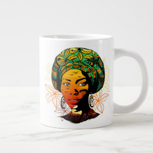 Grande Tasse Portrait féminin africain avec coucher de soleil