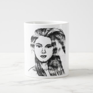 Grande Tasse Portrait réaliste au crayon d'une femme 