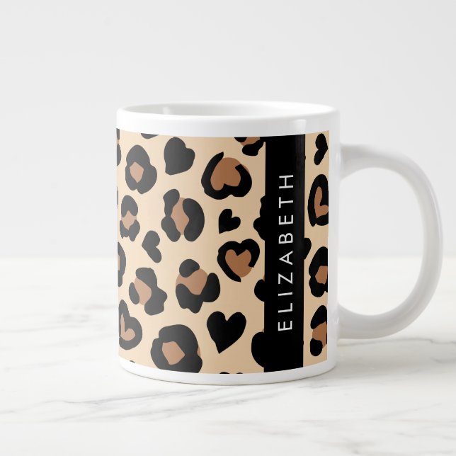 Grande Tasse Poster de animal, Léopard Brown, Coeurs, Votre Nom (Droite)
