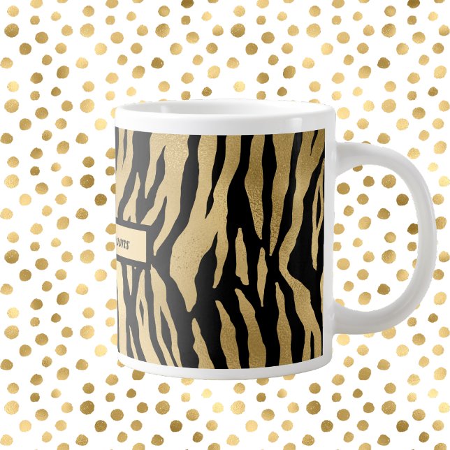 Grande Tasse Poster de animal sauvage noir et or avec nom (Créateur téléchargé)