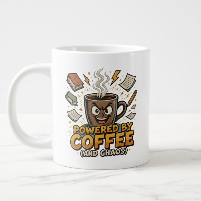 Grande Tasse Powered by Coffee and Chaos – Funny Retro Teacher (Gauche)
