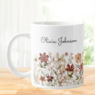 Grande Tasse Prairie de fleurs sauvages vintage aquarelle perso