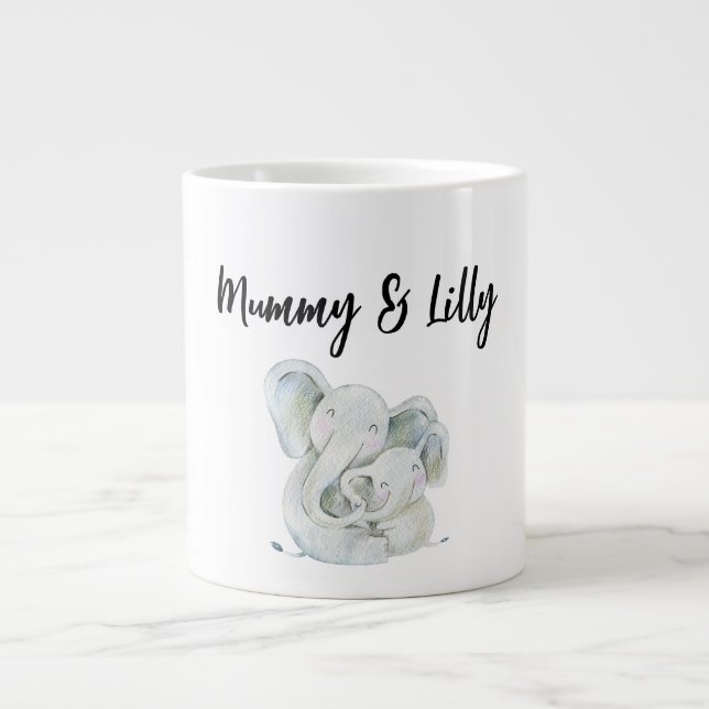 Grande Tasse Premier jour des mères mignonne maman et bébé élép (Devant)