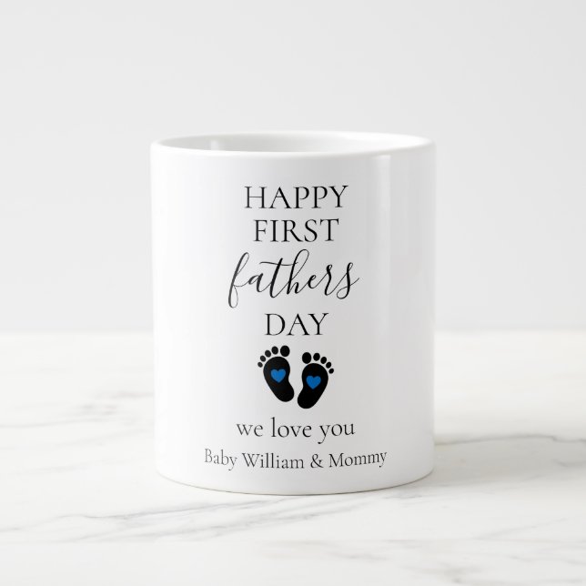 Grande Tasse Première Fête des pères - Empreintes bébé et Coeur (Devant)